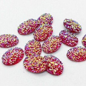 AB Ruby Red Faux Druzy Resin Cabochons: 10x14mm DIY Earring Supplies