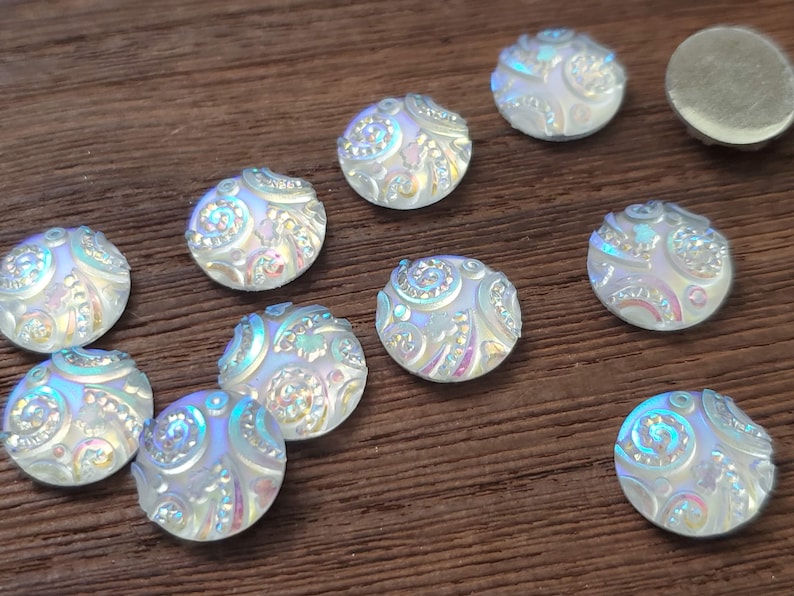 Ab clear whimsical print 12mm resin cabochons 10 pcs