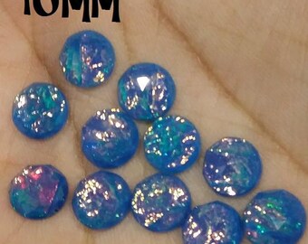 Blue Fire Opal Resin Cabochons: Faceted Jewelry Making Supplies (10mm, 10pcs)