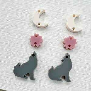 Moon flower Wolf Earring blanks -6pcs l Plexi Earring Findings, Acrylic Earring Pendants, Blank Components, southwestern earring Supplies