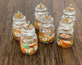 Apple infused water in glass mason jar jam pendants 28x15mm - 6pieces l Earring making jewelry supplies, Cabochon DIY supply Charms