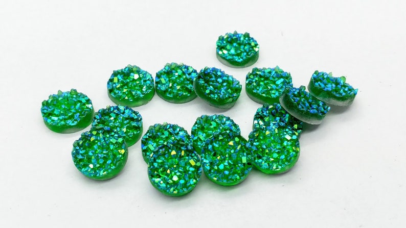 Ab Green 12mm Crystal Faux Druzy Cabochons 10 pcs