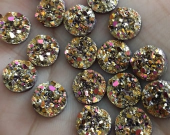 Metallic Gold/Magenta 10mm chunky faux druzy Cabochons 10pcs   l Earring making jewelry supplies, Round resin bezel Cabochon DIY supplies