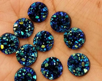 Ocean blue 10mm chunky faux druzy Cabochons 10pcs   l Earring making jewelry supplies, Round resin bezel Cabochon DIY supplies