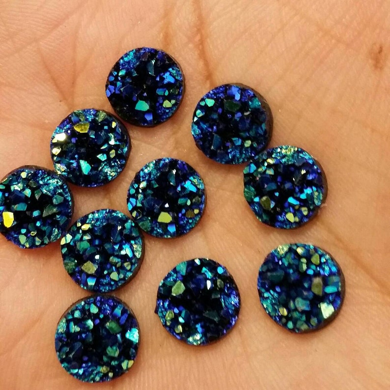 Ocean blue 10mm chunky faux druzy Cabochons 10pcs
