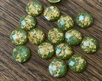 Olive Gold leaf 10mm faceted resin cabochons -10pcs l Earring making jewelry supplies, Resin round Gold leaf Cabochon DIY supplies