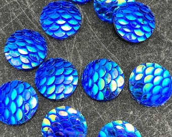 Ab blue 10mm Mermaid fish scales 10pc resin cabochons l Earring making jewelry supplies, Resin round Cabochon DIY supplies