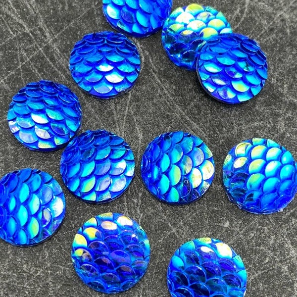 Ab blue 10mm Mermaid fish scales 10pc resin cabochons l Earring making jewelry supplies, Resin round Cabochon DIY supplies