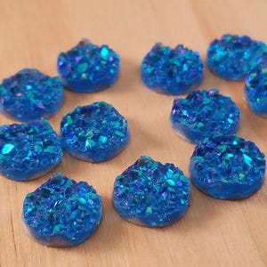 Blue Faux Druzy Cabochons: 11.5mm Resin Charms (10 pcs)