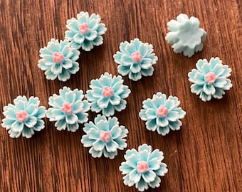 Aqua mint and pink 11mm flower Cabochons 10pcs  l Earring making jewelry supplies, Resin flower Cabochon DIY supplies