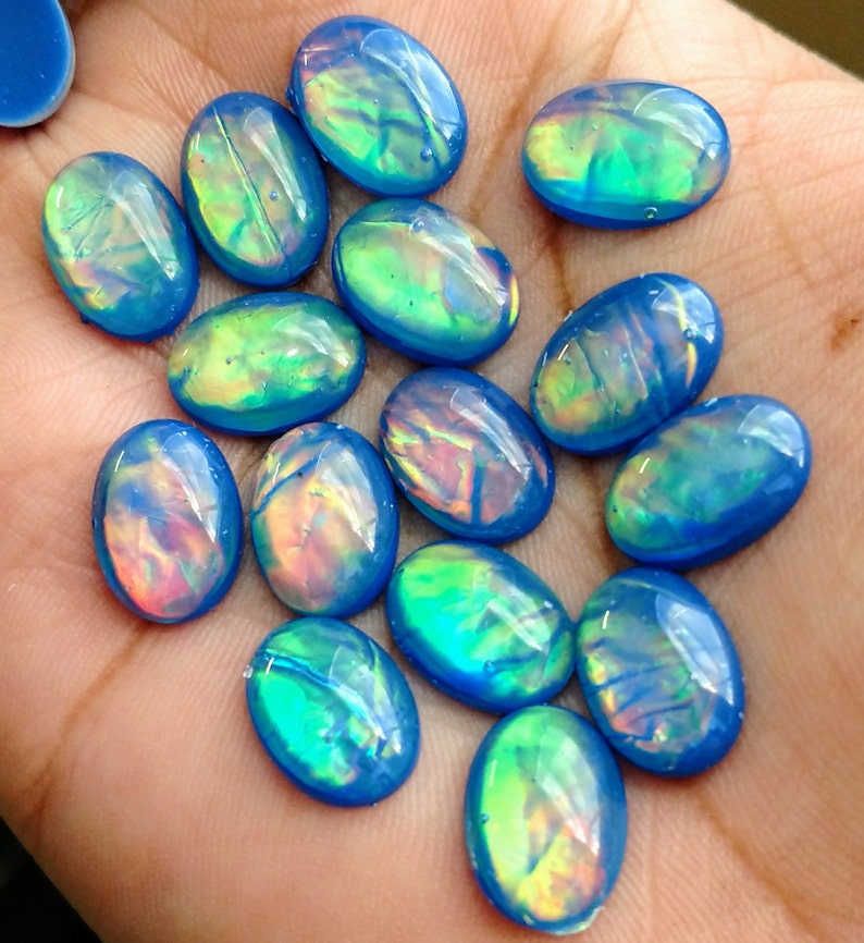 Blue fire opal faux stone 10x14mm ovals 8 pcs | Etsy