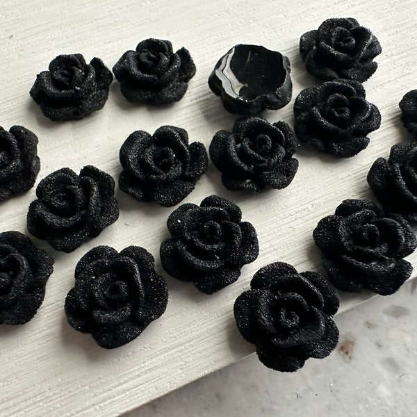 Black 13mm flat bottom druzy flower resin Cabochons 10pcs l Earring making jewelry supplies, Resin flower Cabochon DIY supplies