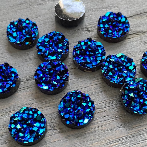 Deep Blue Green 10mm crystal faux druzy Cabochons 10pcs   l Earring making jewelry supplies, Round resin bezel Cabochon DIY supplies