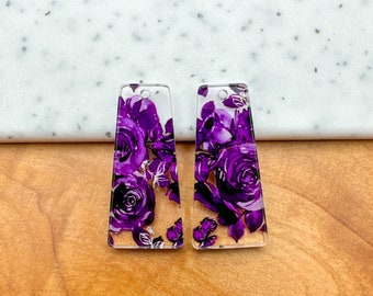 Purple floral print Earring blanks -4pcs l Earring Findings, Acrylic Earring Pendants, Jewelry Components, DIY Jewelry