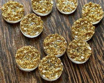 Gold 10mm crystal glitter faux druzy Cabochons 10pcs  l Earring making jewelry supplies, Round resin bezel Cabochon DIY supplies