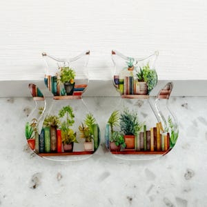 Cat Acrylic Earring Blanks: Plant and Book Pendants (4pcs)