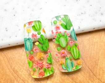 Cactus print Earring blanks -4pcs l Earring Findings, Acrylic Earring Pendants, Jewelry Components, DIY Jewelry Supplies