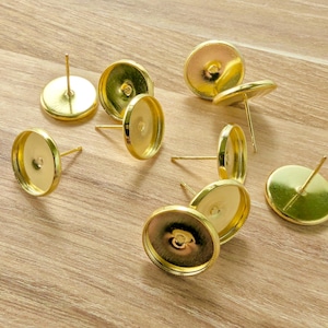 Gold Tone 12mm Earring Cabochon Settings: DIY Jewelry Making - 10pcs