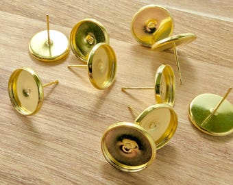 Gold Tone 12mm Earring Cabochon Settings: DIY Jewelry Making - 10pcs