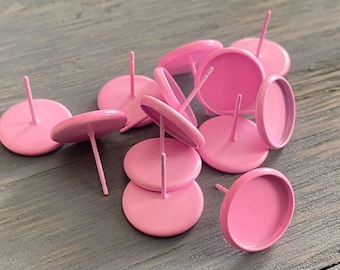 Pink 12mm Earring Cabochon Setting: Brass Bezel Tray, DIY Jewelry (10 Pieces)