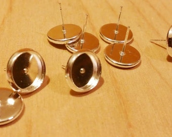 Silver tone 8mm tray cabochon earring setting 8pcs