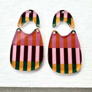 Fall Stripe Acrylic Earring Blanks: Preppy Boho Pendants (4 pc Lot, 1.5-2 inches ) image 1