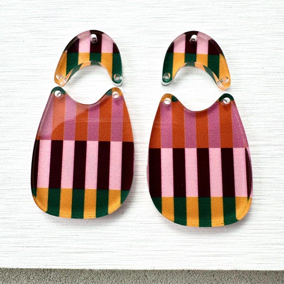 Fall Stripe Acrylic Earring Blanks: Preppy Boho Pendants (4 pc Lot, 1.5-2 inches )