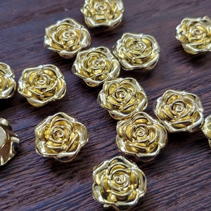 Metallic Gold 11mm Rose flower Cabochons 10pcs - fits 10mm settings l Earring making jewelry supplies, Resin flower Cabochon DIY supplies