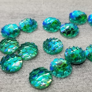 Ab aqua 8mm mermaid fish scales 10pc resin cabochons l Earring making jewelry supplies, Resin round Cabochon DIY supplies