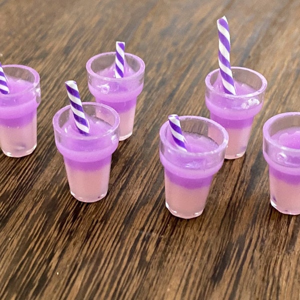 Pink and purple smoothie in plastic cup pendants 25x13mm - 6pieces l Earring making jewelry supplies, Cabochon DIY supply Charms