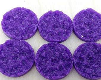 Purple Resin Druzy Cabochons: 25mm Round, Earring Making Supplies (6pcs)