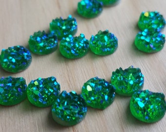 Ab Green 8mm chunky faux druzy Cabochons 10pcs  l Earring making Jewelry supplies, Round resin bezel Cabochon DIY supplies