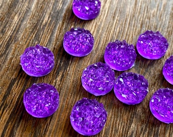 Purple 10mm crystal faux druzy Cabochons 10pcs  l Earring making jewelry supplies, Round resin bezel Cabochon DIY supplies