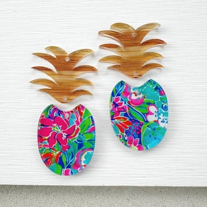 Floral Pineapple Acrylic Earring Blanks: Preppy Jewelry Pendants