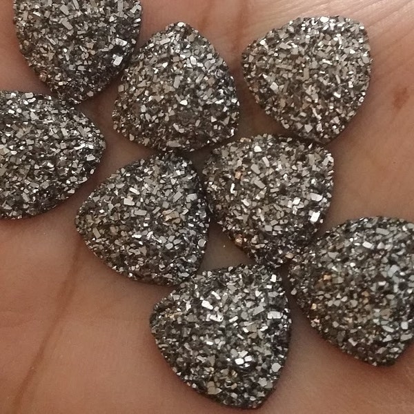 Gunmetal  faux druzy flat triangles 16mm Cabochons 6pcs