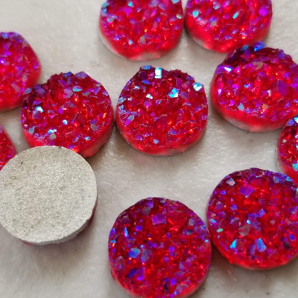 Ab magenta red 12mm chunky faux druzy Cabochons 10 pcs l Earring making jewelry supplies, Round resin bezel Cabochon DIY