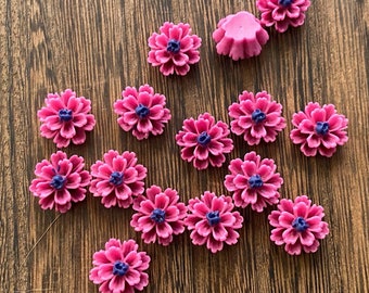 Magenta and navy 11mm flower Cabochons 10pcs  l Earring making jewelry supplies, Resin flower Cabochon DIY supplies