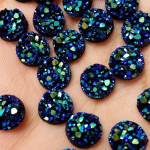 Ocean blue 8mm chunky faux druzy Cabochons 10pcs l Earring making Jewelry supplies, Round resin bezel Cabochon DIY supplies
