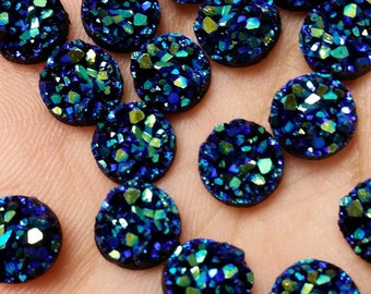 Ocean blue 8mm chunky faux druzy Cabochons 10pcs l Earring making Jewelry supplies, Round resin bezel Cabochon DIY supplies