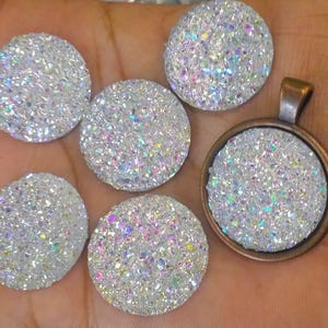 Iridescent Resin Druzy Cabochons: AB Clear Flatback, 25mm (6pcs)