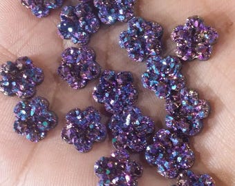 Purple Rainbow Druzy Flower Cabochons: 10mm Resin DIY Supplies