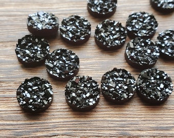 Black 10mm Faux quartz Druzy Cabochons 10pcs  l Earring making jewelry supplies, Round resin bezel Cabochon DIY supplies