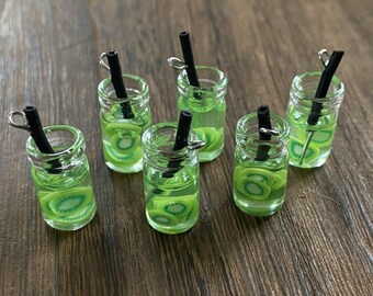 Kiwi Infused Water Mason Jar Pendants: DIY Earring Charms (6 Pieces)