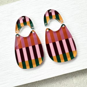 Fall Stripe Acrylic Earring Blanks: Preppy Boho Pendants (4 pc Lot, 1.5-2 inches ) image 3