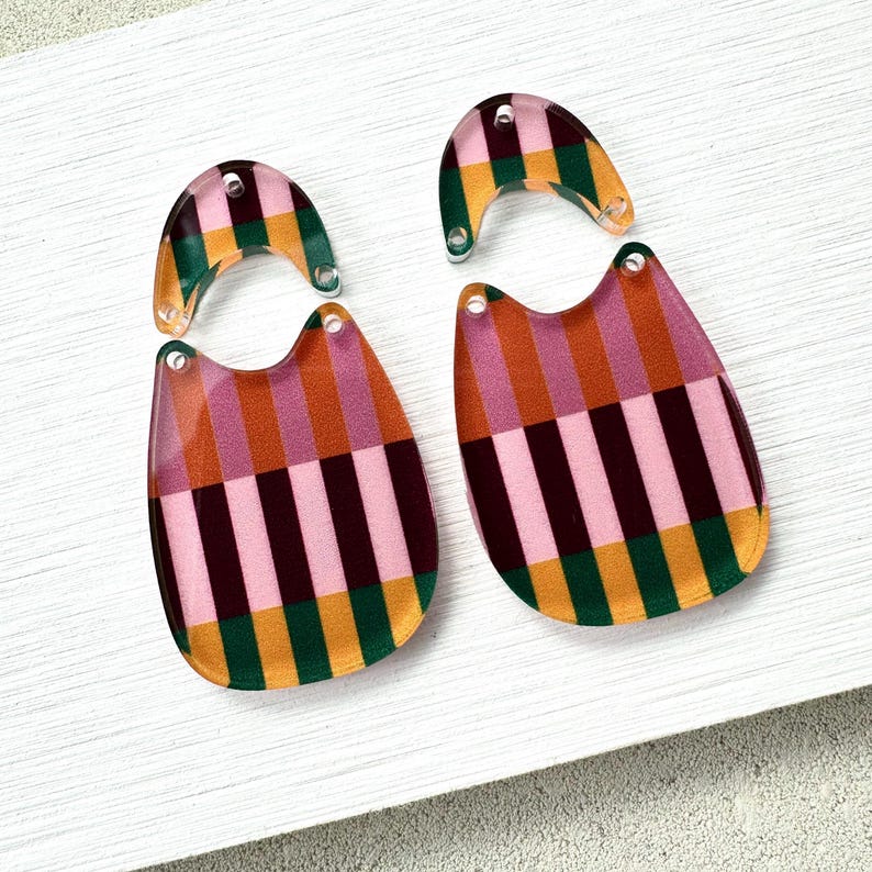 Fall Stripe Acrylic Earring Blanks: Preppy Boho Pendants (4 pc Lot, 1.5-2 inches ) image 3