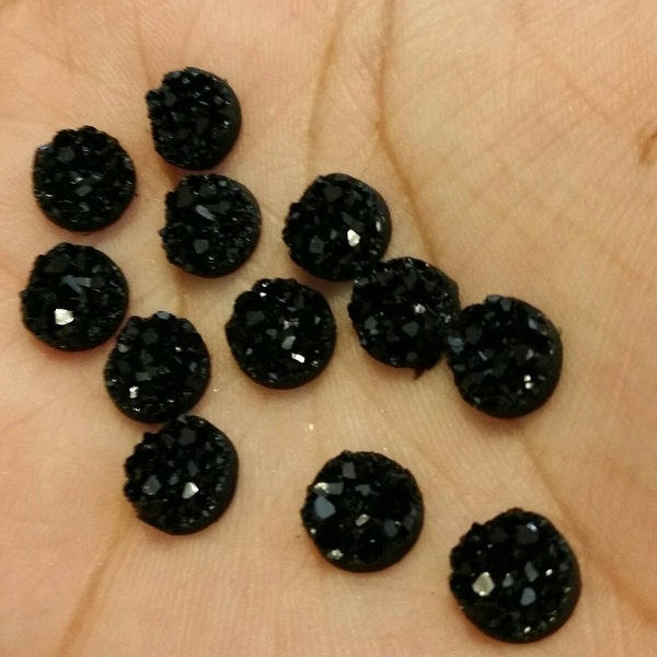 Black 8mm chunky faux druzy Cabochons 10pcs l Earring making Jewelry supplies, Round resin bezel Cabochon DIY supplies