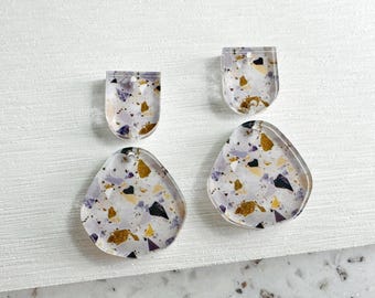 Terrazzo print Earring blanks -4pcs l Plexi Earring Findings, Acrylic Earring Pendants, Blanks, DIY Jewelry Supplies