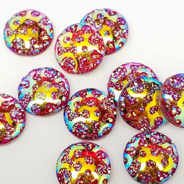 ab red 12mm faux druzy crop circle Cabochons 10pcs l Earring making jewelry supplies, Round resin bezel Cabochon DIY