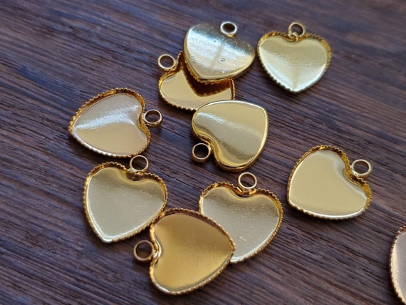 Gold Tone 12x12mm Tray Heart Cabochon Pendant Setting 8pcs Earring Making  Jewelry Supplies, Bezel Cabochon Stud Setting DIY Supply 