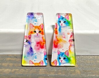 Watercolor kitten / cat print Earring blanks -4pcs l Plexi Earring Findings, Acrylic Earring Pendants, Blank Components, DIY